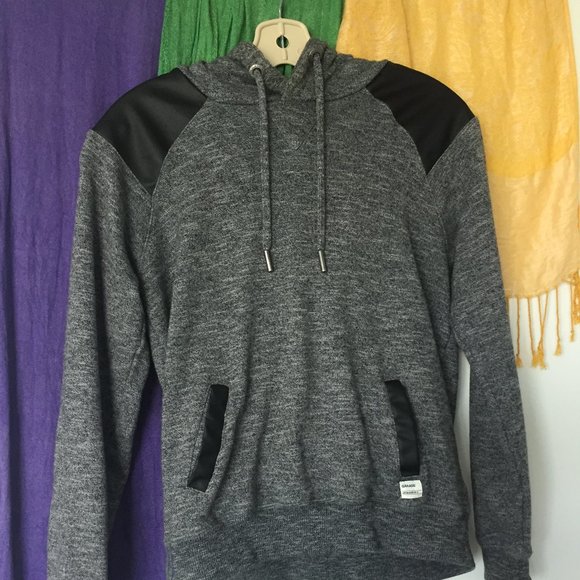 Garage Sweaters - pleather shoulders grey hoodie